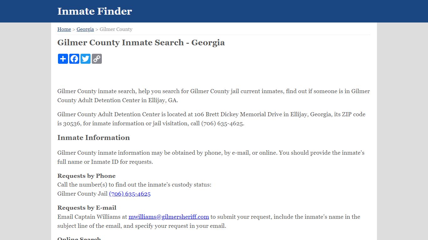 Gilmer County Inmate Search - Georgia