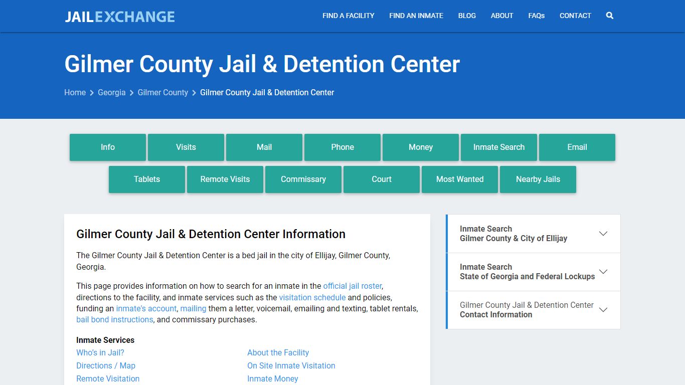 Gilmer County Jail & Detention Center, GA Inmate Search, Information